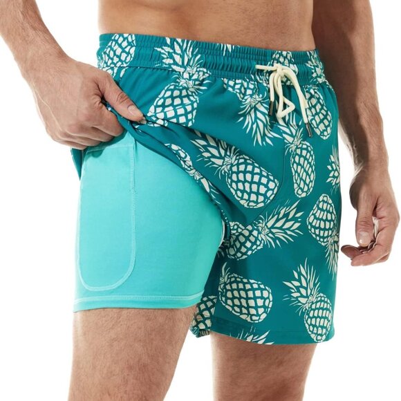 Mens Swim Trunks Bathing Suit 5 Inch Inseam Compression Liner Beach Swim Shorts